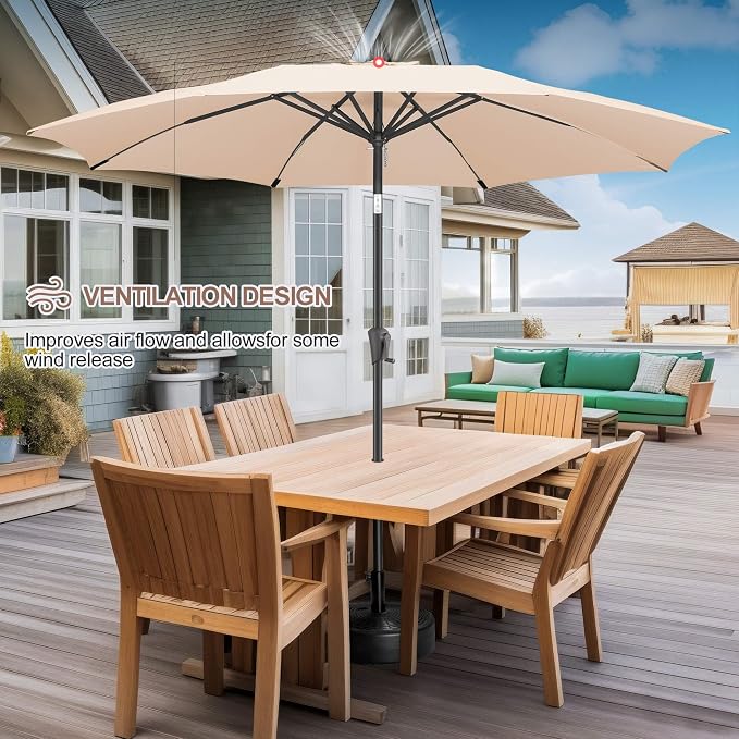FLAME&SHADE 10 ft Outdoor Market Patio Table Umbrella with Fiberglass Rib Tips and Tilt, Beige