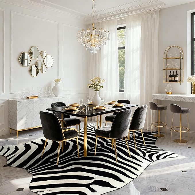 BENRON Zebra Rug, Animal Print Rug for Living Room Bedroom 4.6x5.2ft | Western Faux Zebra Print Rug, Animal Skin Carpets, Non-Slip Throw Rug for Home Decor, Black and White, Ivory