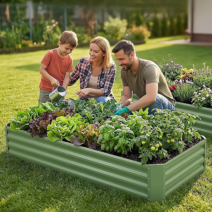 INNO STAGE 2Pcs Galvanized Raised Garden Bed Kit, 6x3x1FT Metal Raised Garden Beds for Vegetables, Rust-Resistant & Easy Assembly, Outdoor Raised Beds for Gardening, Flowers, Herbs (Green)
