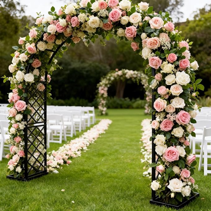 Heavy Duty Galvanized Steel Garden Arch 110.2×89.7×15.7 Inch, 20MM Thick Tube Rustproof Metal Arbor with Windproof Stakes for Wedding Ceremony, Halloween, Balloon Decor