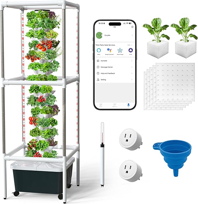 SJZX Hydroponics Growing System, Hydroponic Tower with Full-Spectrum Grow Lights, 5/14Tiers Indoor Outdoor Garden Planter, Vertical Home Gardening Kits for Vegetables, Fruits, Herb (14L5H)