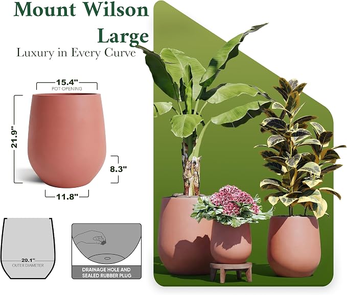 DTY Premium Mt Sherman Fiberstone Sphere Planter for Indoor Outdoor Use, Round Pot for Olive Tree, Lightweight, Smooth Finishes. 2 Coco Mats. Terracotta, Large 21.1'' D x 16.7'' H. 14.6” Pot Opening