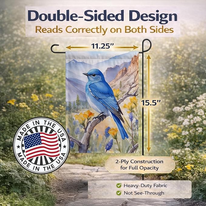 Caroline's Treasures Nevada Mountain Bluebird Garden Flag Mailbox Flag Decorative Yard Flag Banner Outside Patio Artwork Yard Flower Beds, Garden Size, Multicolor