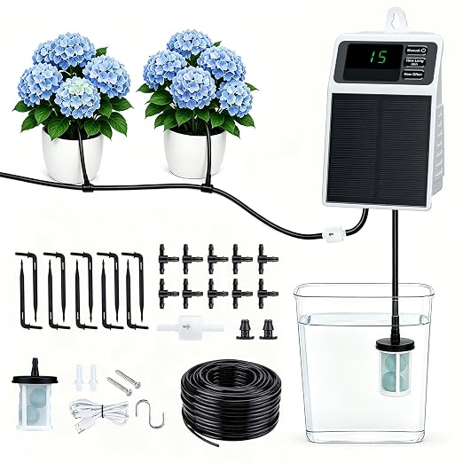 Mcbazel Solar Automatic Drip Irrigation Kit, USB-C & Solar-Powered Plant Waterer for 10 Potted Plants, Auto Watering System with Timer & Anti-Siphon, IPX5 Waterproof for Indoor Outdoor Vacation