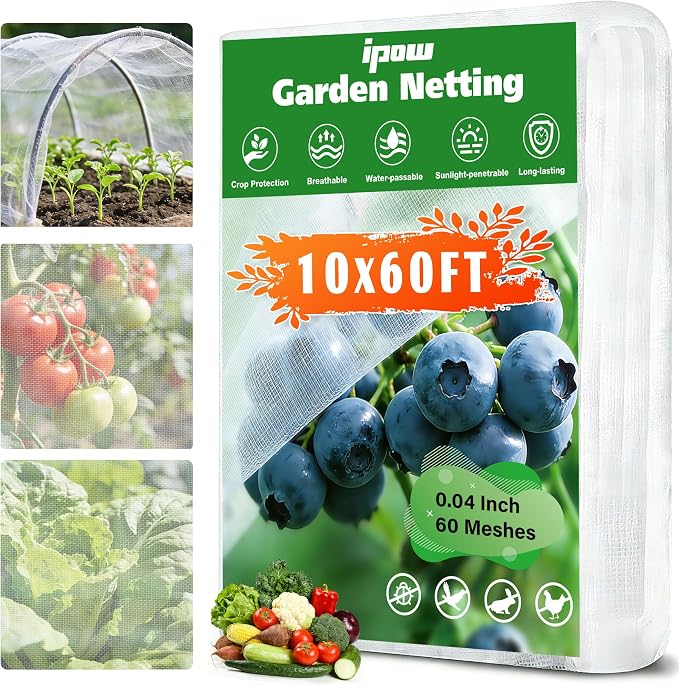 10 X 60FT Garden Mesh Netting Ultra Fine Mesh Netting Pest Barrier, Insect Bug Bird Netting for Vegetables Fruit Flower Garden Protection, Thickened 60 Mesh Row Covers Fabric Screen from Birds Bugs