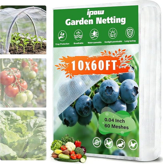 10 X 60FT Garden Mesh Netting Ultra Fine Mesh Netting Pest Barrier, Insect Bug Bird Netting for Vegetables Fruit Flower Garden Protection, Thickened 60 Mesh Row Covers Fabric Screen from Birds Bugs
