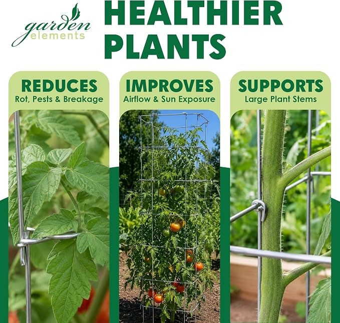 Garden Elements Square Tomato Cage, 67 Inch (Pack of 2) - Heavy Duty Galvanized Steel Plant Support with Adjustable Height and 8-Leg Stability for Climbing Vegetables & Vines