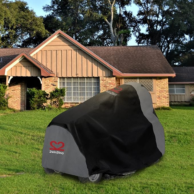 Riding Lawn Mower Cover, Heavy Duty 600D Lawnmower Covers Waterproof Outdoor Lawn Tractor Cover Tarp All Weather Ride on Mower Covers Universal Fit Decks up to 54" with Elastic Cord & Storage Bag