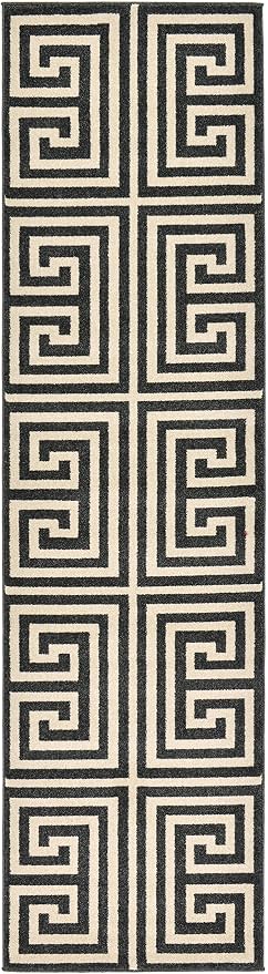 Unique Loom Athens Collection Classic Geometric Modern Border Design Area Rug (2' 7 x 10' 0 Runner, Black/ Beige)