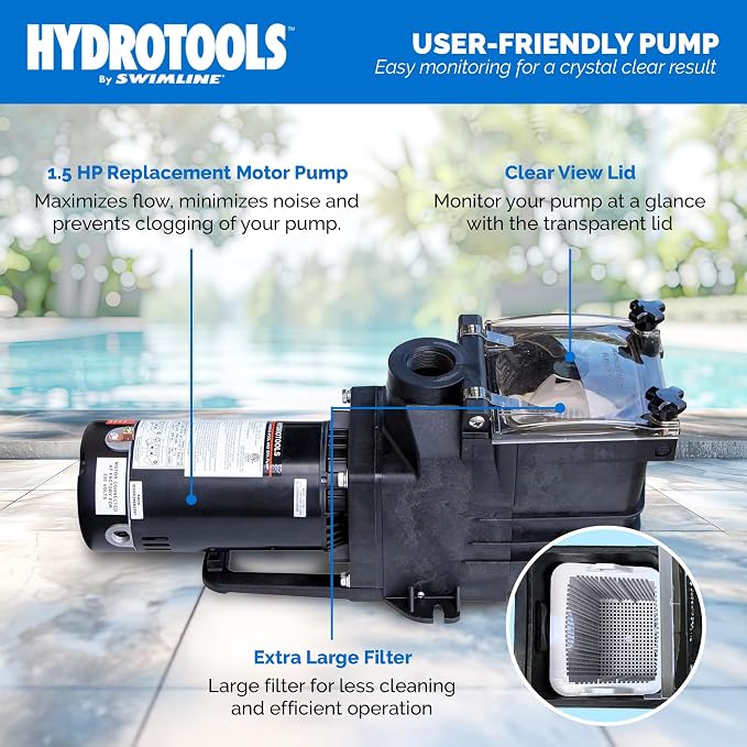 Swimline HYDROTOOLS Replacement Pool Pump Motor for Inground Pumps 1.5 HP Large Pools Compatible with Hayward Super Pump 1.5 Horse Power 75015 | Replacement 1.5 HP Pool Pump Motor For Inground Pumps, Fits Hayward Super Pump, DOE-compliant Single-speed ...