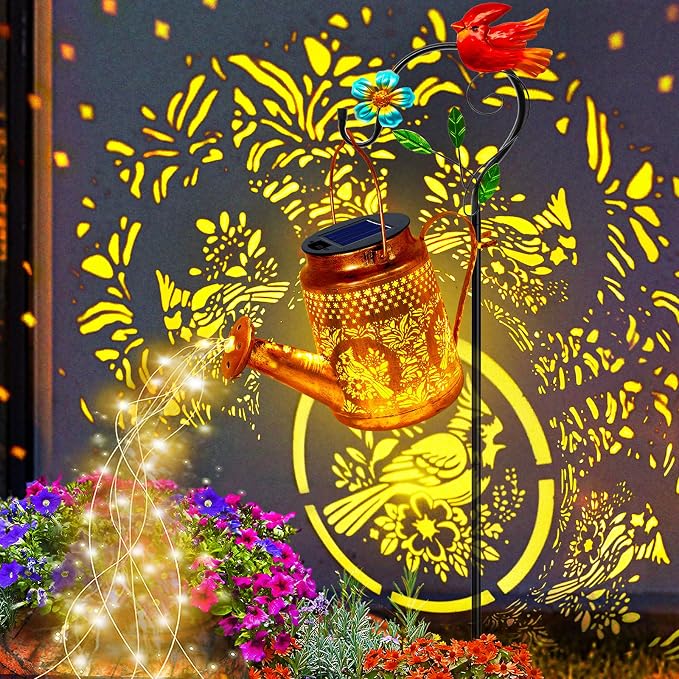 Big Solar Lights Outdoor Waterproof, Gift for Mom Grandma Women Wife Daughter Mother's Day, Cardinals Watering Can Light with Shepherd Hook, Outside Hanging Solar Light Garden Front Porch Patio Decor