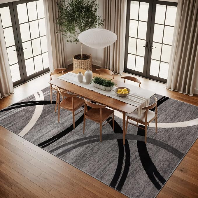 Rugshop Wavy Circles Non-Shedding Living Room Area Rug Gray 10' x 14' | Rectangular, Size 10' x 14', Bedroom, Dining Room, Home Office, Kitchen, Entryway, Hallway, Nursery, Kids Room, Guest Room