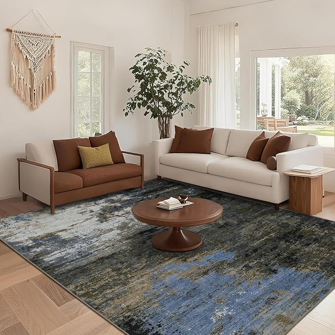 GarveeHome 4x6 Washable Area Rug Modern Abstract Gray Brown | Non-Slip Backing, Stain-Resistant Low Pile Floor Cover, Colorful Indoor Mat, Bedroom, Kitchen, Laundry