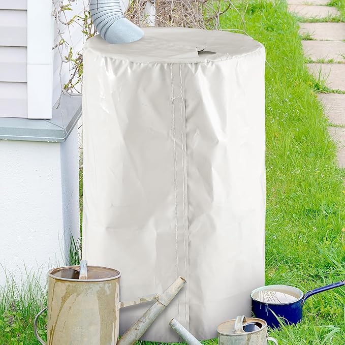 3 Piece 55 Gallon Drum Cover 24 x 36 Inch 55 Gallon Water Barrel Covers Outdoor Waterproof Rain Snow Water Storage Bucket Lid Protective Hook/loop Closure Anti Dust (White)