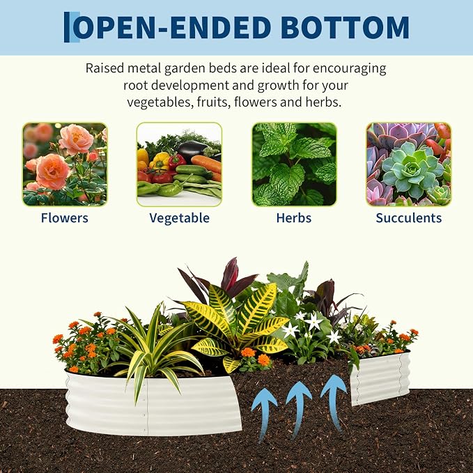 Garvee 2 Pack 8x4x1.5ft Galvanized Raised Garden Bed Kit, Oval Metal Planter Boxes with Anti-Cut Safety Edges, Rust-Resistant Deep Root Planters for Outdoor Vegetables, Flowers, Herbs, Beige