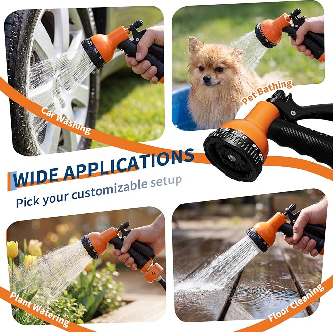 Garvee Retractable Garden Hose Reel, 1/2 Inch x 100 ft Wall Mounted Heavy Duty Garden Hose Reel with 10 Patterns Nozzle, Any Length Lock, Upgraded Slow Return System and 180°Swivel Bracket