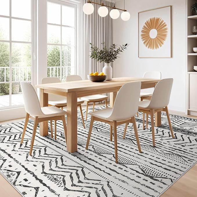 Nakagishi Boho 5x7 Area Rug Living Room Rugs Machine Washable Black | Soft, Pet & Kid Friendly, Carpet for Living Room/Bedroom/Office/Kitchen/Nursery, Daily Home Decor Stain Resistant Moroccan