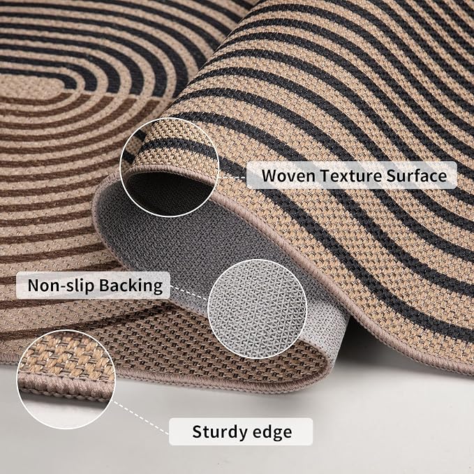 Tangsoo Rainbow Easy Jute Rug 2x3 Washable Rug,Small Area Rug for Entryway | Non-Slip Thin Dark Brown Indoor Outdoor Door Mat Modern Farmhouse Carpet for Entrance Kitchen Bedroom Bathroom
