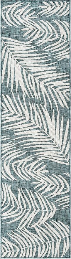 Unique Loom Outdoor Botanical Collection Area Rug - Palm (2' 7" x 10' Runner Teal/Ivory)