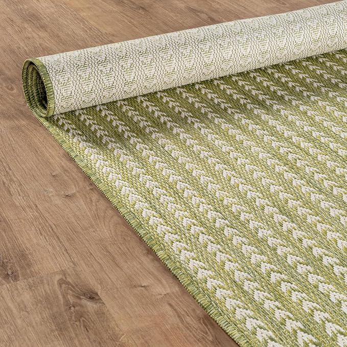 Washable Outdoor Rug 10x14 Modern Area Rugs Outdoor Carpets Striped Pattern Non Shedding Waterproof Easy Clean Patio Deck Porch Living Room Bedroom Garden RV (10 X 14 Olive)