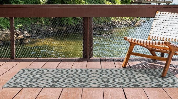 Jill Zarin Outdoor Collection Area Rug - Turks and Caicos (2' x 8' Runner Gray Teal/Teal)