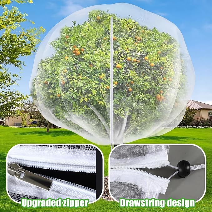 10 x 14 ft Large Fruit Tree Netting for Protecting Fruit from Squirrels Birds Bug Deer & Rat Garden Mesh Netting with Zipper and Drawstring Tree Covers for Blueberry Peach Apple Garden Bushes