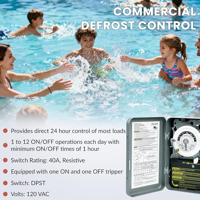 T103 40A 120V 24-Hour Mechanical Timer, DPST Switch with 12 ON/Off Cycles. for Defrost, Lighting, Irrigation，Indoor Use Only