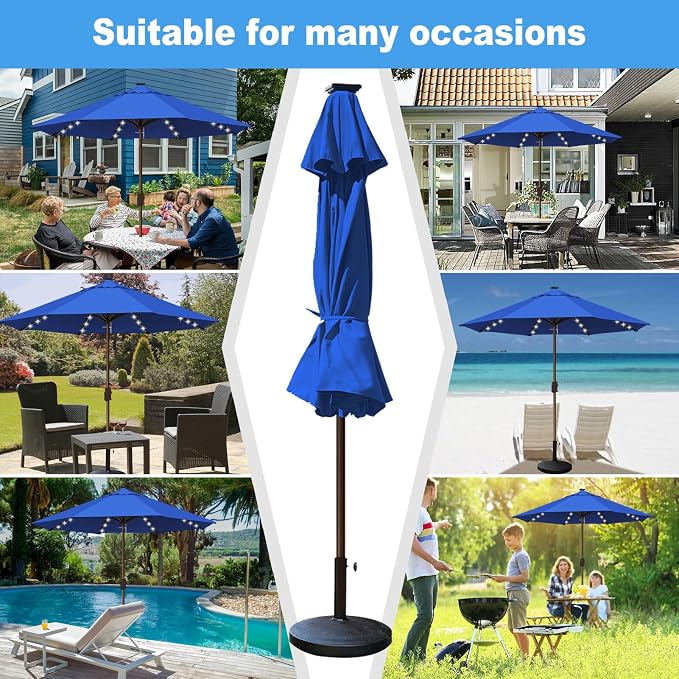 Eurmax USA 10-Year-Non-Fading 10FT Outdoor Patio Market Umbrella with LED Lights,UPF50+ UV Resistant,Heavy Duty Commercial Grade,Crank Lift Design,Windproof Vented Top for Garden,Pool,Deck,Pacific Blue