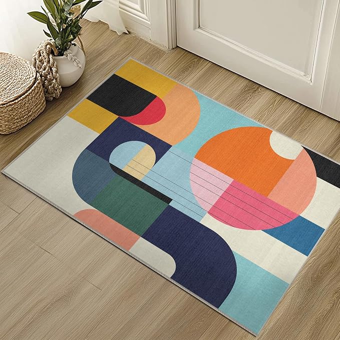 2x3 Area Rug Colorful Boho Geometric Mat Modern Abstract Rug for Bathroom Machine Washable Non-Slip Throw Rug for Kitchen Entryway