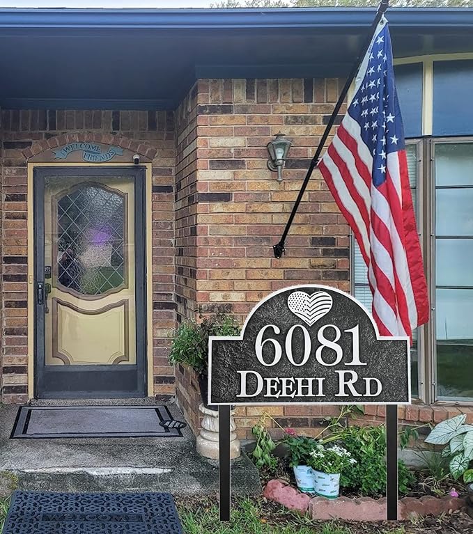 Address Sign Large LAWN MOUNTED - 12'' x 6.4'' Personalized Address Plaque,House Number Sign Plate for Yard,Lawn,Ground,Garden,Drive Way,House Address Numbers for Outside with 2 Metal Stakes
