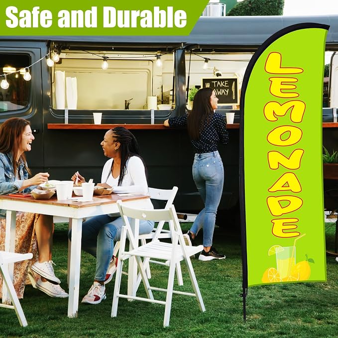 Buryeah Lemonade Feather Flag for Business Advertising 7 x 5.4ft Feather Flag Sign with Flagpole Ground Stake Portable Bag Lemonade Themed Banner with Rope for Outside Garden Business Party(Green)