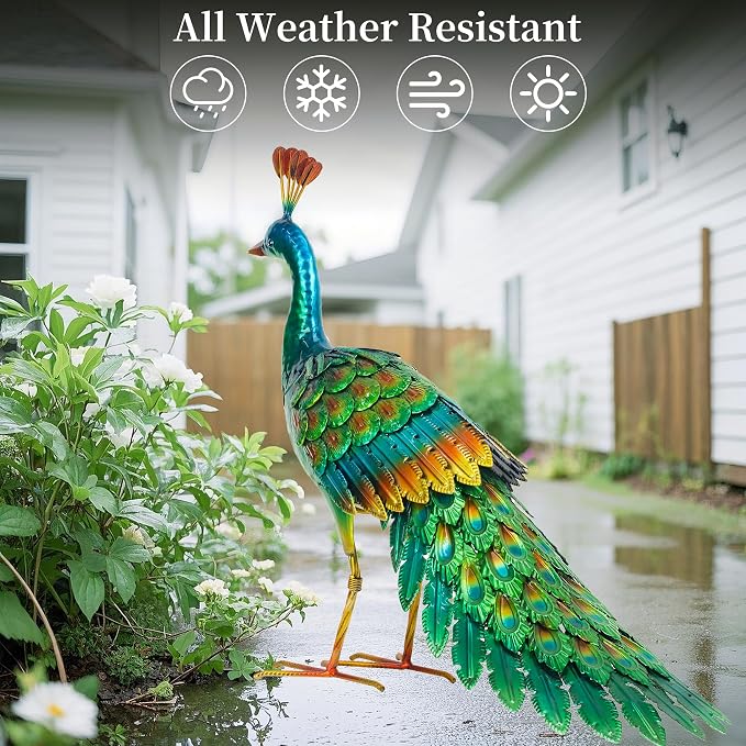chisheen Metal Peacock Statue Garden Decor Yard Art Sculpture Gift for Women(Green)