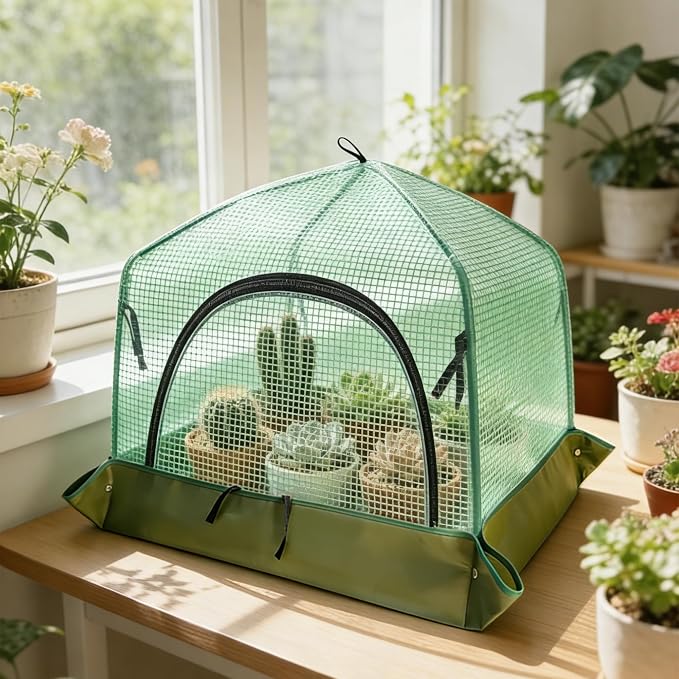 24.5" Tabletop Plant Cover w/Waterproof Base Ventilation Window for Winter