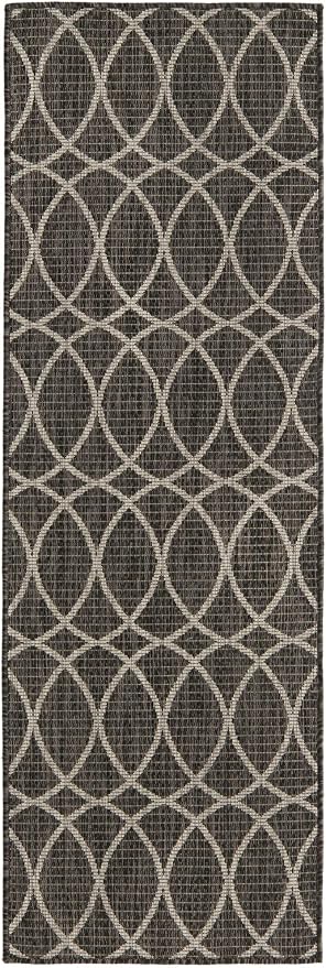 Unique Loom Outdoor Trellis Collection Area Rug - Gitter (2' x 6' 1" Runner, Charcoal/ Ivory)