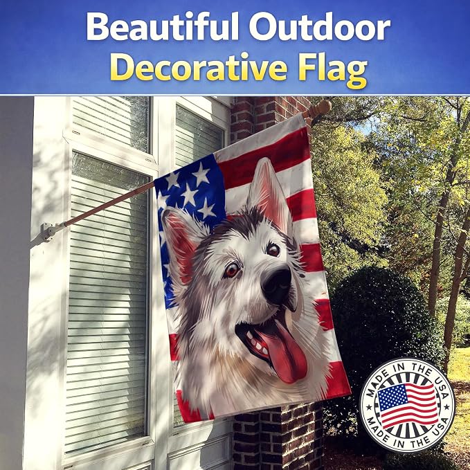 Caroline's Treasures CK6629CHF Northern Inuit Dog American Flag House Flag Large Porch Sleeve Pole Decorative Outside Yard Banner Artwork Wall Hanging, Polyester, House Size, Multicolor