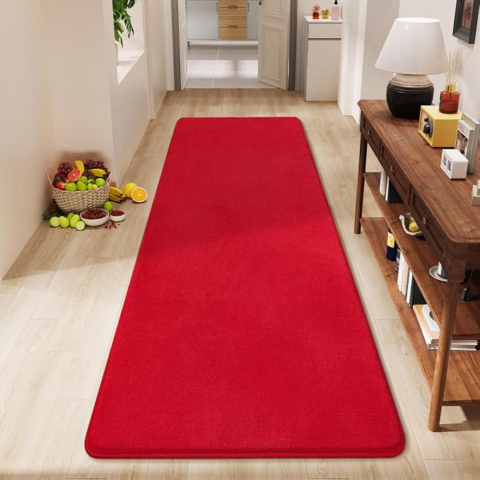 Amearea Modern Soft Hallway Runner Rug, 2x6 Feet Red Washable Runner Rugs | Fluffy Bedroom Bedside Rugs, Indoor Non Slip Memory Foam Rug Carpet for Hallway Entrance Kitchen Living Room Decor