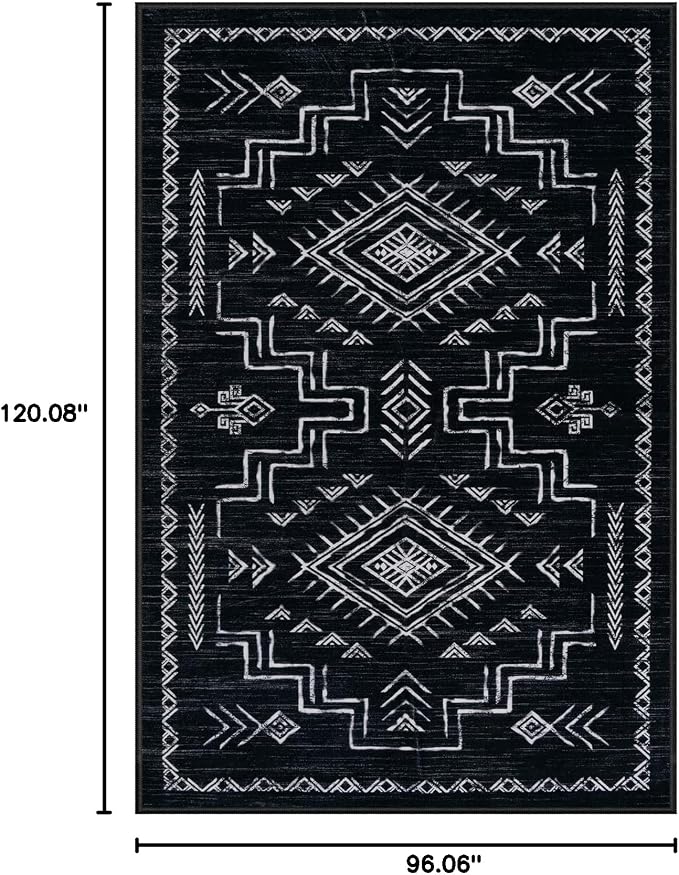 STARUIA Washable 8x10 Black and White Area Rug for Living Room, Western Aztec Tribal Moroccan Area Rug, Boys Neutral Rug for Bedroom, Non-Slip Large Carpet Under Dining Table Home Office