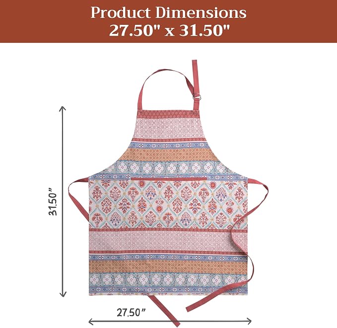 Maison d' Hermine Aprons for women with Pocket 100% Cotton (27.50"x31.50") | Adjustable Neck Strap & long ties Apron Men Chef Wedding Cooking Gardening Server Maid