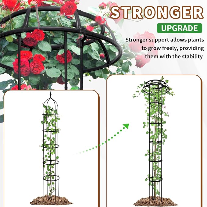 2 Pack Umbrella Top Trellis for Climbing Plants, 76 Inch Tall Adjustable Plant Support for Outdoor Indoor Garden, Sturdy Metal Core with Plastic Coating, Black