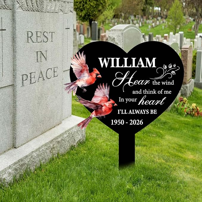 Personalized Cardinal Garden Sign with Stakes, Custom Name Sign, Yard Metal Decor Outdoor, Memorial Gift for Mom, Garden Plaque Sympathy Gifts, loss loved Ones Cardinal Sign