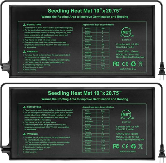 Upgraded MET Certified Seedling Heat Mat 10"x20.75",Waterproof Plant Heating Mat Heating Pad for Seed Germination,Hydroponic Heating Pad Seed Starter (2 Pack)