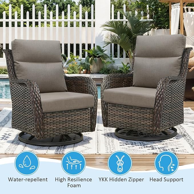 Sunbrella Outdoor Patio Chair Cushions 44x21x3.5 inch, Set of 2 Thicken Comfy Cushions for Rocker Non Slip Fade Shield Water Repellent High Back with Ties, Cast Shale