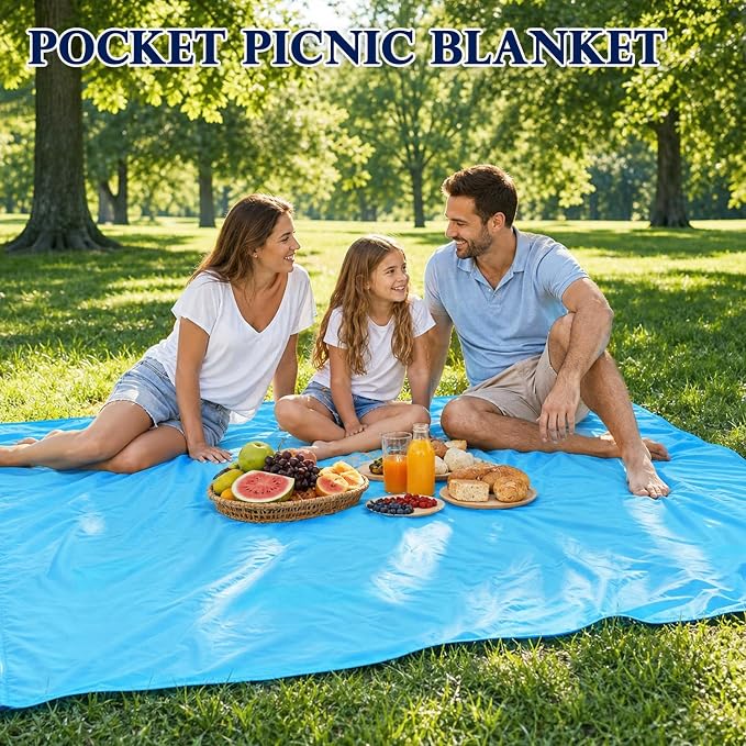Fammart Beach Blanket Sandproof Waterproof, Extra Large Beach Mat with Stakes & Corner Pockets, Oversized & Compact Sand Free, Quick Drying Beach Essentials for Vacation, Cruise, Picnic & Camping
