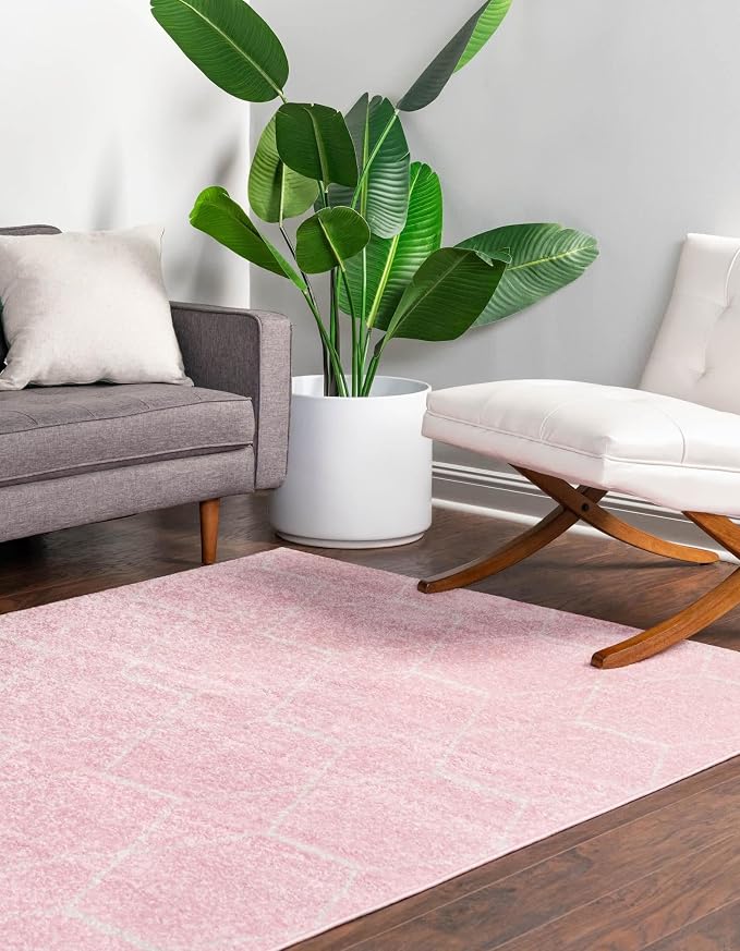 Unique Loom Trellis Frieze Collection Area Rug - Geometric (10' x 14' 1", Light Pink/ Ivory)