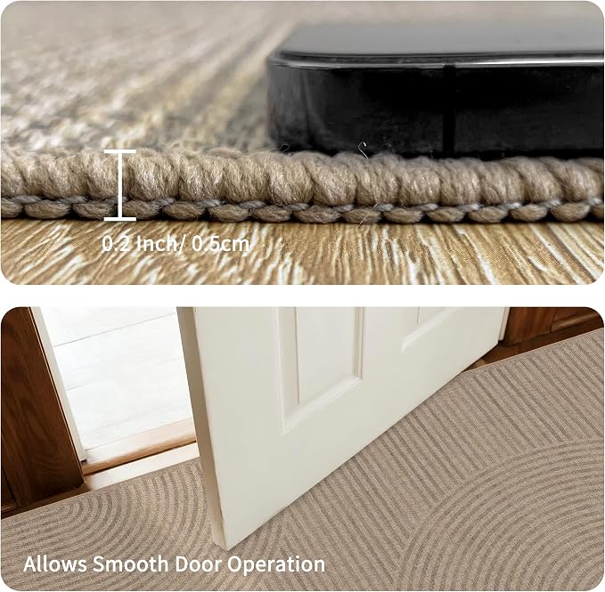 Outdoor Easy Jute Rug 2x3: Modern Natural Area Rugs for Front Patio Hallway Linen-Look Fabric Durable - Neutral Washable Mat for Entryway Kitchen Bedroom - Swirl Curved Pattern