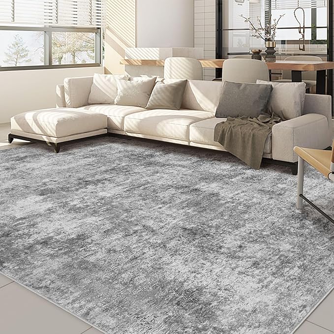 Nakagishi 10x12 Area Rugs Living Room: Washable Abstract Large Neutral Soft Rug Stain Resistant Modern Indoor Floor Non-Slip Carpet for Bedroom Nursery Kids Playroom Office Dining Room Dorm- Grey