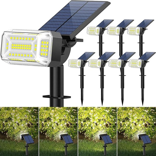 102 LEDs Solar Spot Lights Outdoor, [ 4 Modes/8 Pack] Solar Spotlights Waterproof IP65, Adjustable Light & Panel Landscape Flood Powered Lights for Yard Garden Pathway Wall (Cool White)