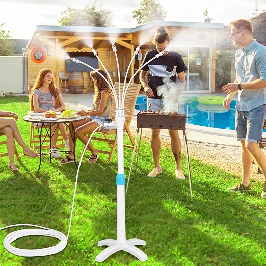 Stand Mister System, Portable Misting Cooling System with Upgrade Adjustable Riser Tube, 5 Spray Nozzles + 26.2FT (8M) Misting Line for Patio Pool BBQ Cooling Kids Water Playing (3.8FT)
