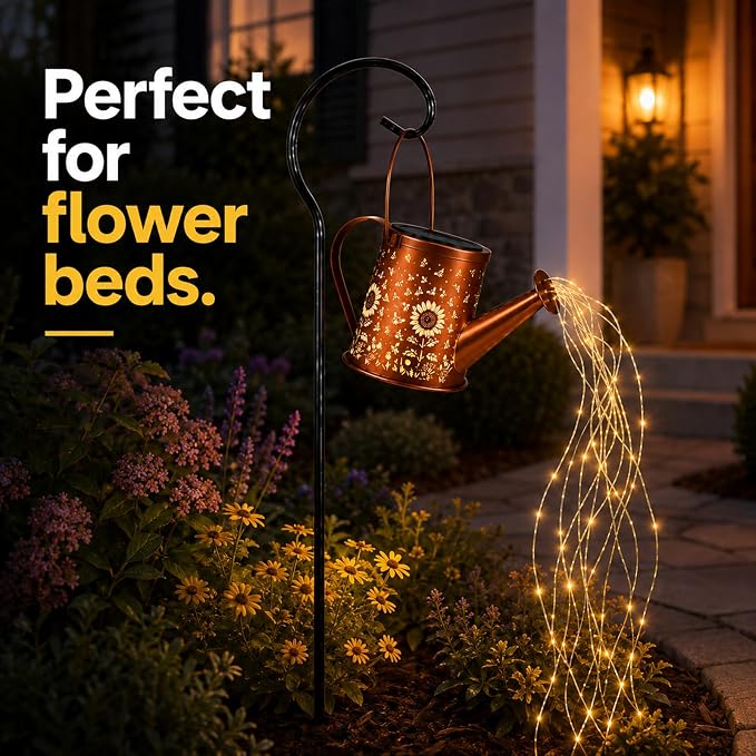 Solar Watering Can Light, Solar Powered Hanging Lantern Landscape Lights, Decorative Garden for Yard Waterproof Garden Decor, Gifts for Mom, Grandma（Sunflower + Bee）