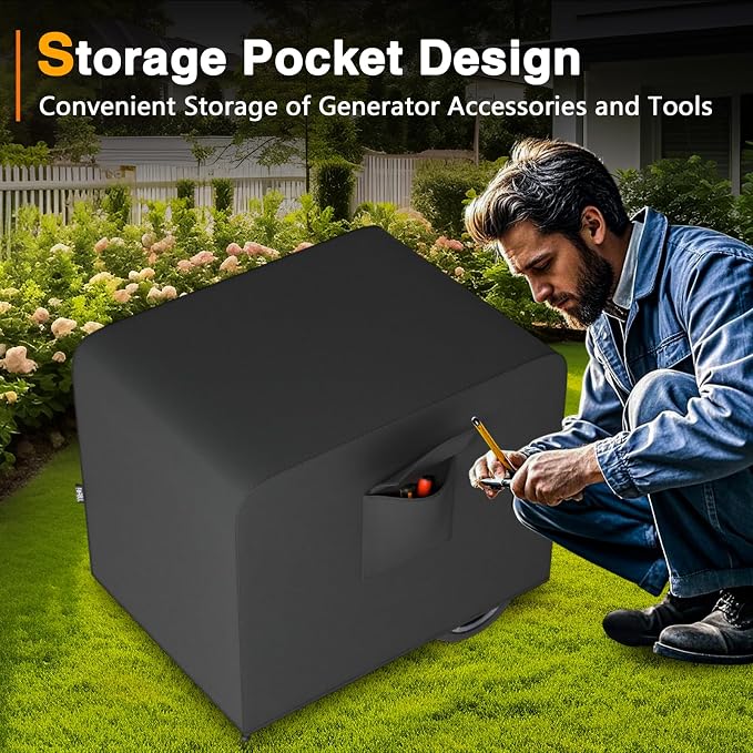 EVRBUL Generator Cover, 26”L x 20”W x 20”H Heavy Duty Waterproof 420D All-Weather Generator Cover with Storage Pocket Compatible with Most Generators 3000-5000 Watt (Black)